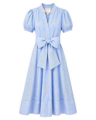 Tie Front Maxi Dress- Little Boy Blue/White Stripe