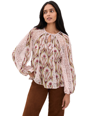 Birds Tree Garden Medal Mix Long Sleeve Blouse