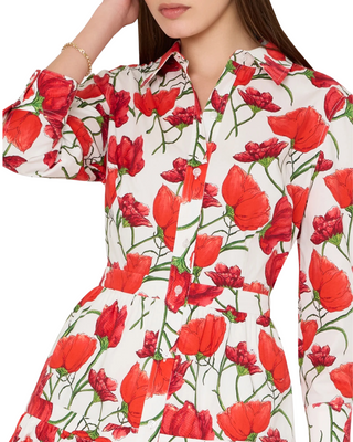 Priscilla Button Down Dress- Red Peonia Poplin