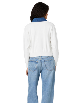 Maxime Knit Collared Top- White + Denim