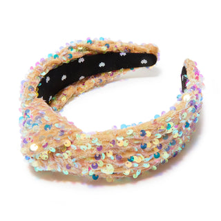 Velvet Sequin Knotted Headband- Gold