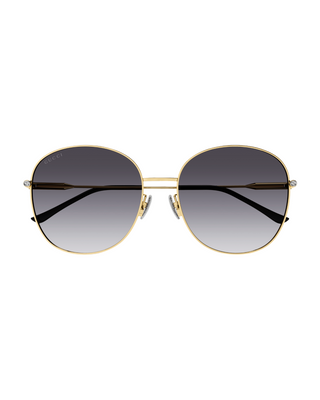 Gucci Round Metal Frame Sunglasses- Gold + Grey
