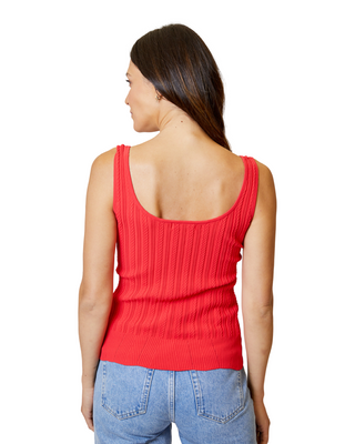 Button Front Sweater Tank- Red