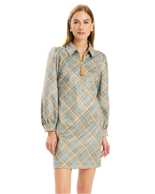 Melanie Knit Diagonal Plaid Dress- Iced Coffee