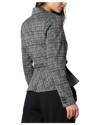 Belted Peplum Blazer- Black Tweed