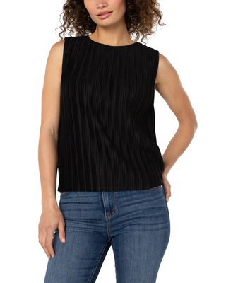 Sleeveless Crew Neck Knit Top- Black