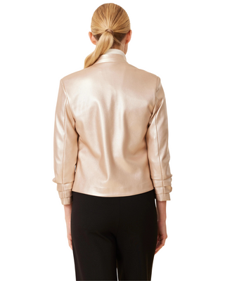 Metallic Faux Leather Ruched Sleeve Blazer- Gold