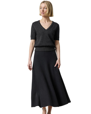 Short Sleeve V-Neck Sparkle Sweater- Black Sparkle