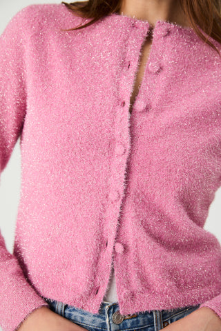 Tinsel Knit Cardigan- Taffy Pink