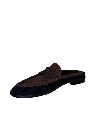 Goddard Mule- Black + Brown Suede