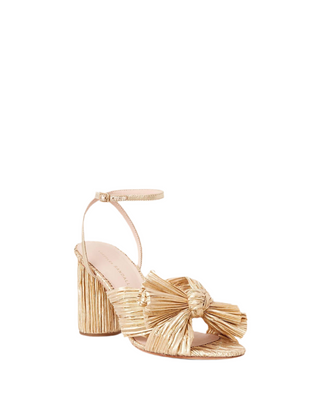 Camellia Knot Mule with Ankle Strap- Gold