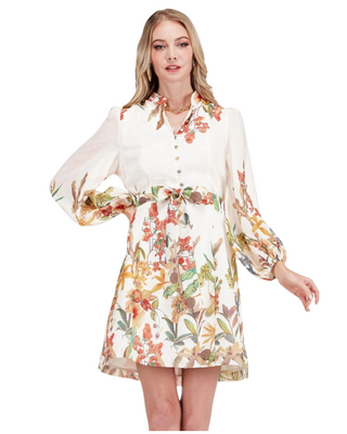 Wild Bloom Stand Collar Mini Dress