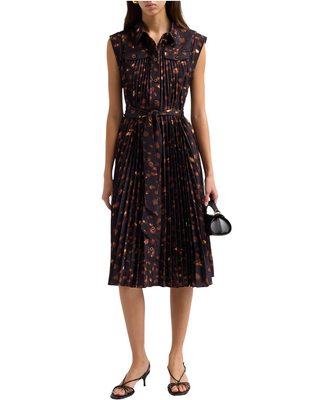 Johanna Printed Twill Dress- Brown Multi