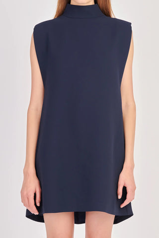 Mimi Mock Neck Sleeveless Dress- Navy
