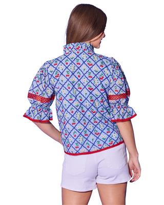 Lottie Top- Light Blue Cherry