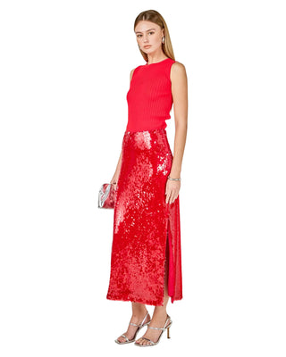 Sequin Midi Skirt- Red