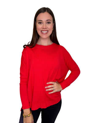 Solid Cashmere Blend Crew Sweater- Red