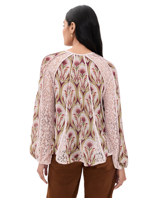 Birds Tree Garden Medal Mix Long Sleeve Blouse