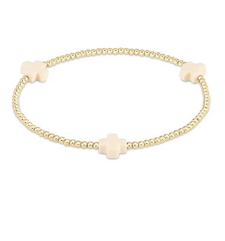 Signature Cross Gold Pattern 2mm Bead Bracelet- Off White