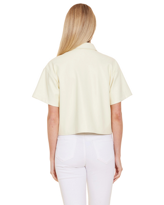 Vegan Leather Floral Cutout Top- Butter Yellow