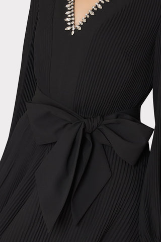 Liv Crystal Embellished Pleated Dress- Black