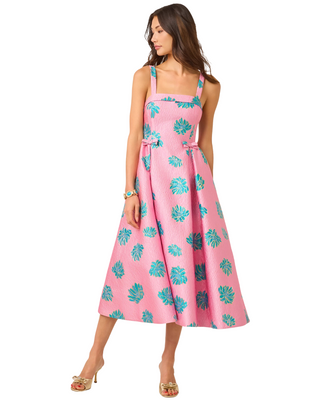 Rissy Midi Dress- Conch Shell Pink Jungle Flower Brocade