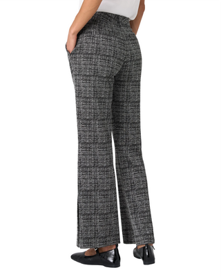 Mid Rise Ankle Flare Trouser With Slit Hem- Black Tweed