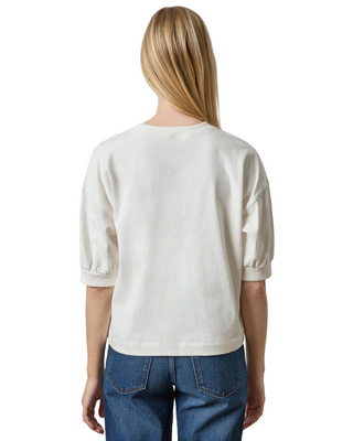 Half Sleeve Ribbed Trim Sweatshirt- Chalk