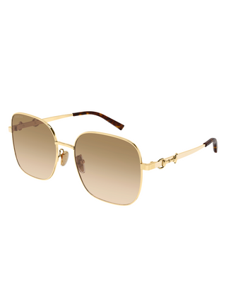 Horsebit Oversized Square Sunglasses- Gold/Brown