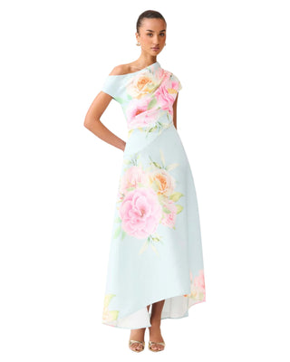Harper Asymmetrical Gown- Baby Blue Floral