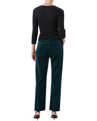 Anissa Velvet Straight Jeans- Moss