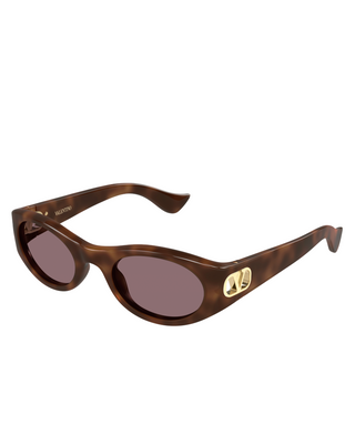 Valentino Narrow Oval Sunglasses- Havana/Red