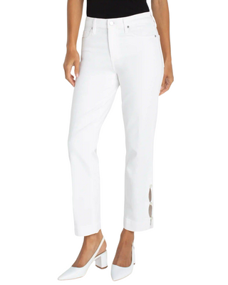 Kennedy Crop Straight Pearl Trim Jean- Bright White