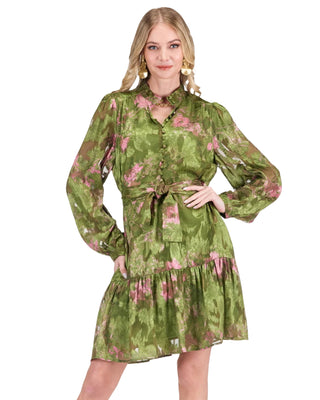 Whimsical Garden High Neck Button Dress