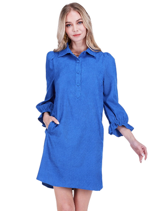 Corduroy Collar Dress- Royal Blue