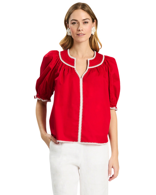 Lara Trimmed Collar Top- Salsa