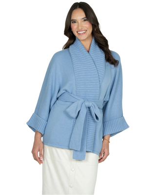 Willow Wrap Cotton Cashmere Sweater- Blue