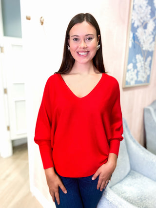 RYU V-Neck Sweater- Scarlet Red