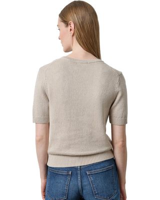 Short Sleeve V-Neck Sparkle Sweater- Dove Sparkle