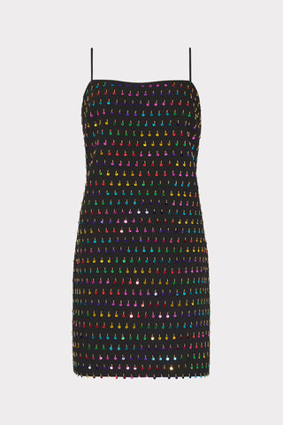 Colette Sequins Beaded Dress- Black + Rainbow