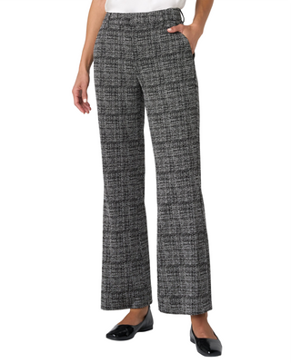 Mid Rise Ankle Flare Trouser With Slit Hem- Black Tweed
