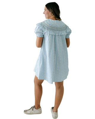 Blue Floral Stripe Peterpan Stitch Dress
