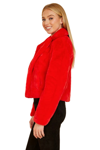 Faux Fur Crop Jacket- Red