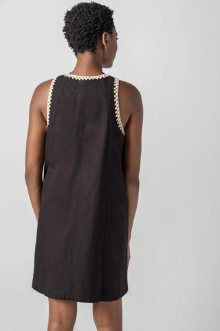 Crochet Trim V-Neck Dress- Black
