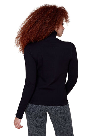Ribbed Ruffle Turtleneck- Black