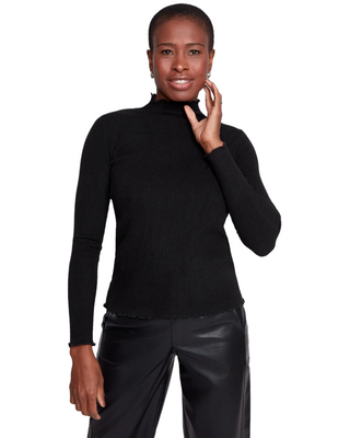 Mock Neck Thin Knit Sweater- Black