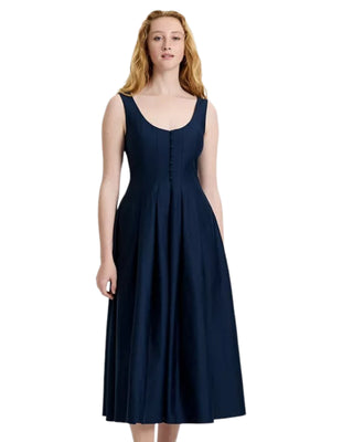 Cotton Sateen Midi Dress- Marine