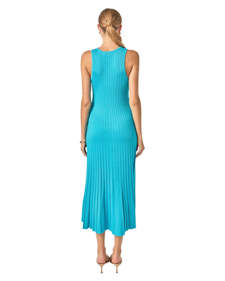 Pleated A-Line Knit Midi Dress- Blue