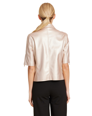 Vegan Leather Zip Up Shirt Jacket- Pale Gold