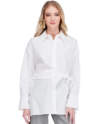 Side Wrap Tie Tunic Blouse- White